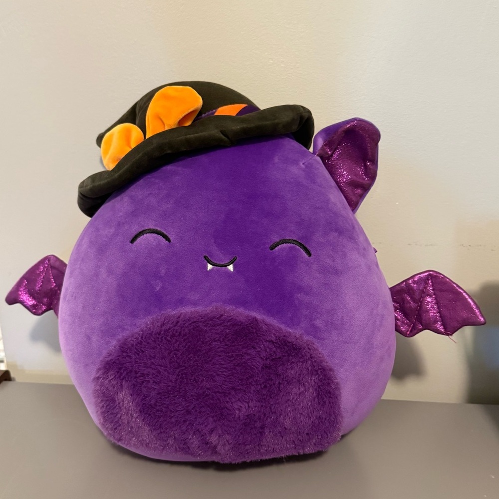 Squishmallows 14" Blas Purple Bat with Purple Fuzzy Belly and Witch Hat Plush - Picture 2 of 5
